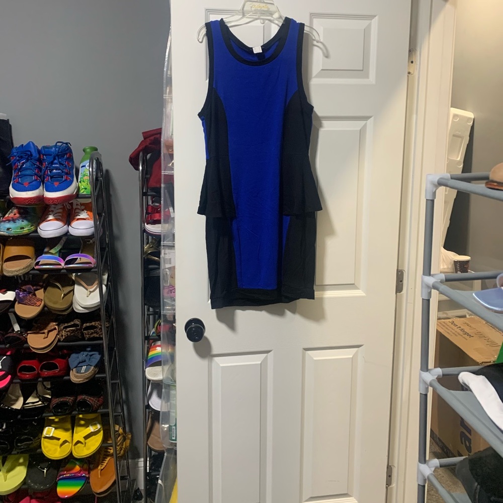 Blue and black peplum dress